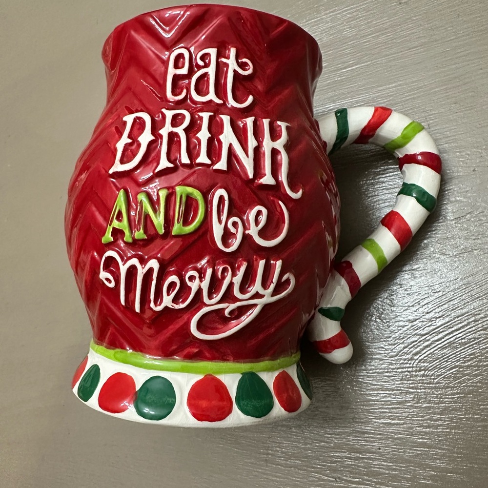 Festive Cheer! Eat Drink & Be Merry Christmas Mug (Red, White, Green) Jumbo Mug